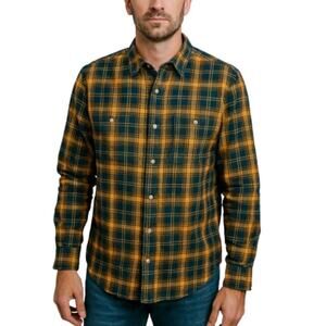 Alesbury Long Sleeve Button-Up Shirt Blue Yellow Plaid NWOT Size Medium Tall
